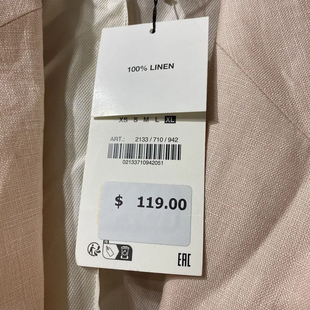 NEW - Zara Women's 100% LINEN STRAIGHT CUT BLAZER Jacket - Beige Pink - XL - Picture 3 of 7